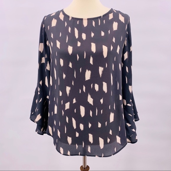 Lauren Helena Printed Double Bell Sleeve Top Sz S - Picture 1 of 8